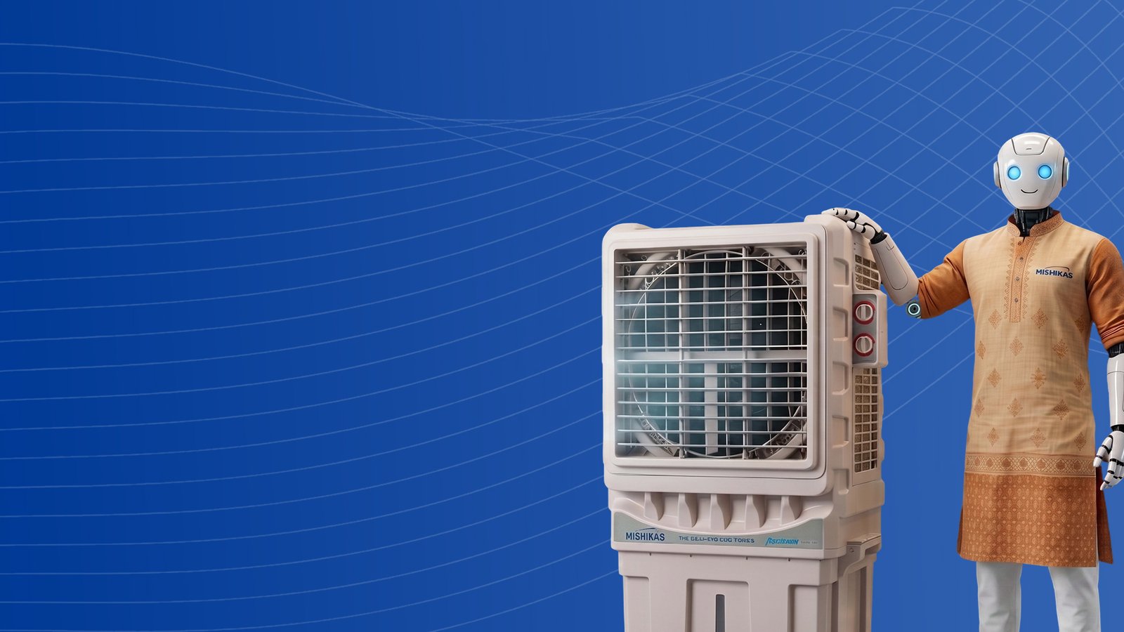 Mishikas Raftaar air cooler with brand mascot